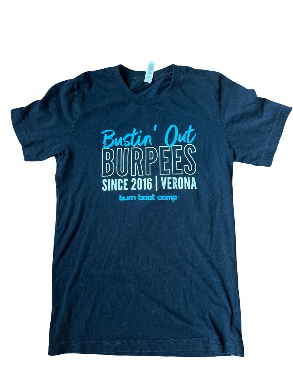 Burn Boot Camp Bustin' Out Burpees Tee - Black with Teal Print